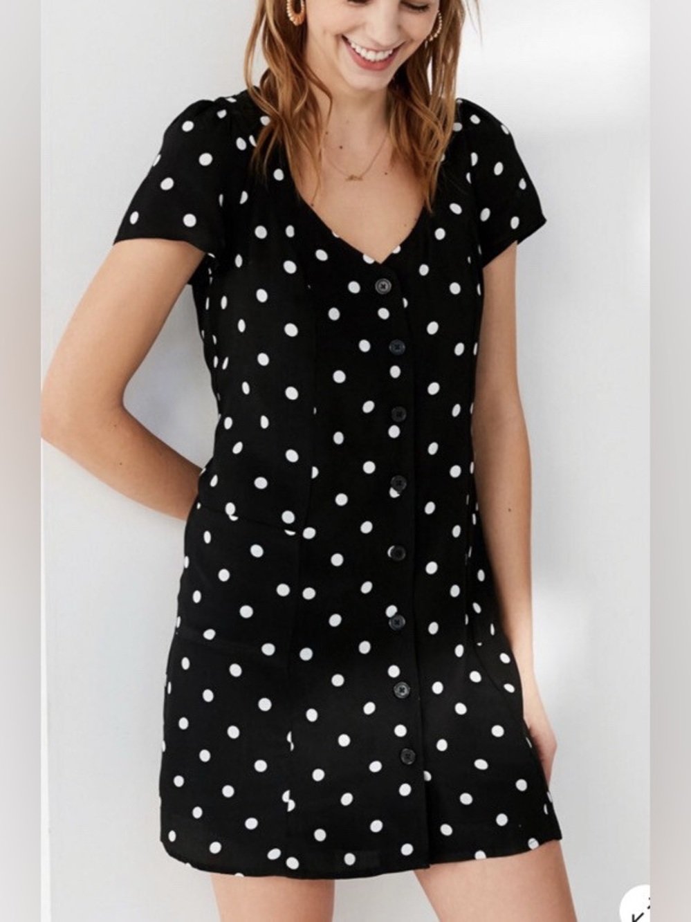 Urban Outfitters Lola Polka Dot Button Front Mini Dress